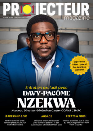 Couverture du magazine de Projecteur Magazine, édition de Septembre 2025 avec à la UNE, Davy Pacôme Nzekwa, Directeur Général du Cluster Cofina CEMAC